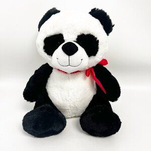 2017 Animal Adventure Black White Panda Bear With Red Bow Plush Toy